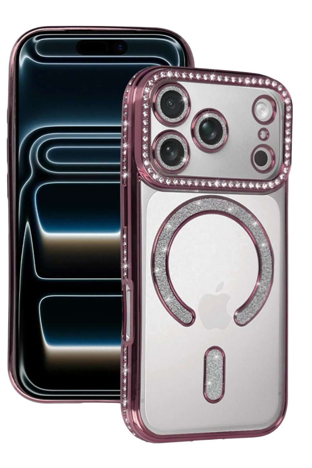Mey İthalat®   iPhone 17 Pro Joke Simli Magneticsafe Kılıf - Pembe