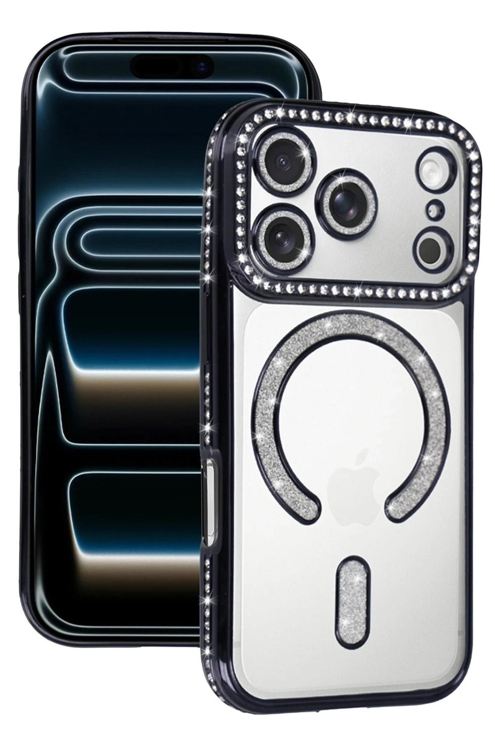 Mey İthalat®   iPhone 17 Pro Joke Simli Magneticsafe Kılıf - Siyah