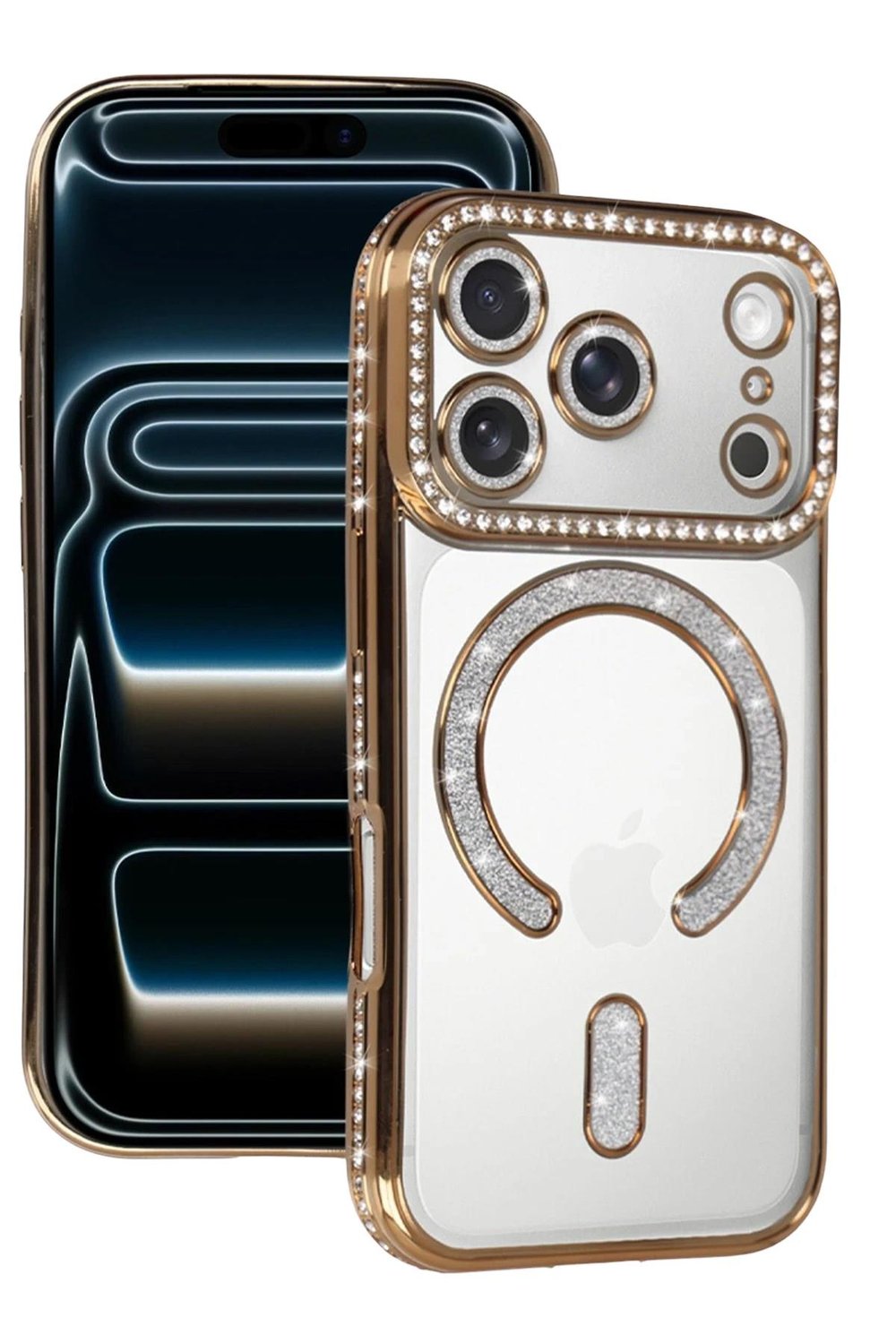 Mey İthalat®   iPhone 17 Pro Joke Simli Magneticsafe Kılıf - Gold