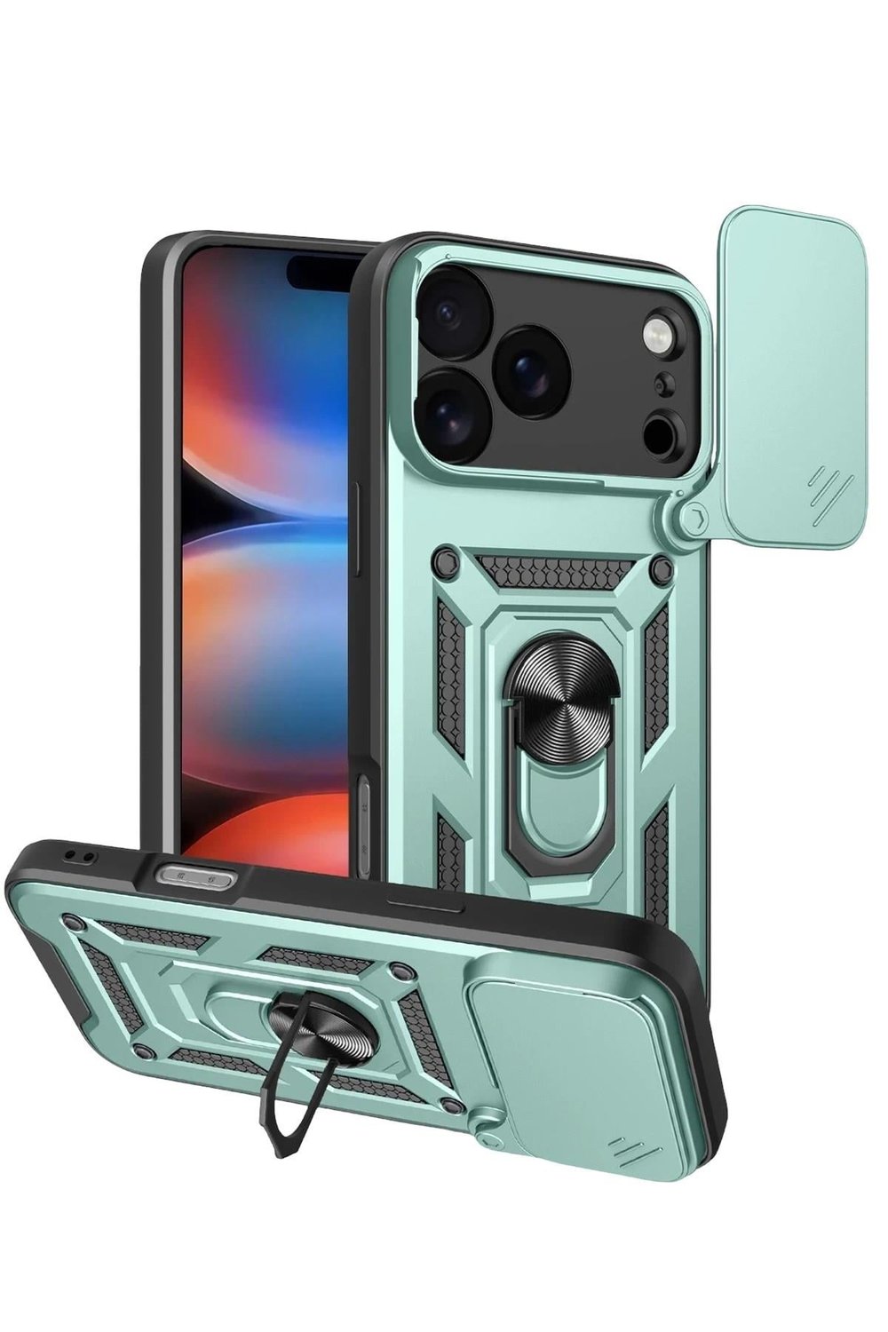 Mey İthalat®   iPhone 17 Pro Pars Lens Yüzüklü Silikon - Yeşil