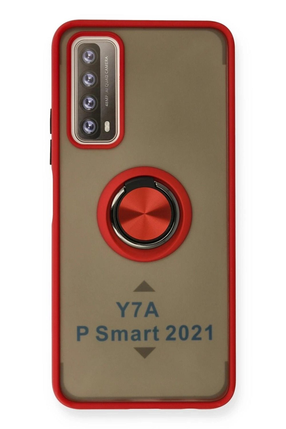 Mey İthalat®  Huawei P Smart 2021 Kılıf Montreal Yüzüklü Silikon Kapak - Kırmızı
