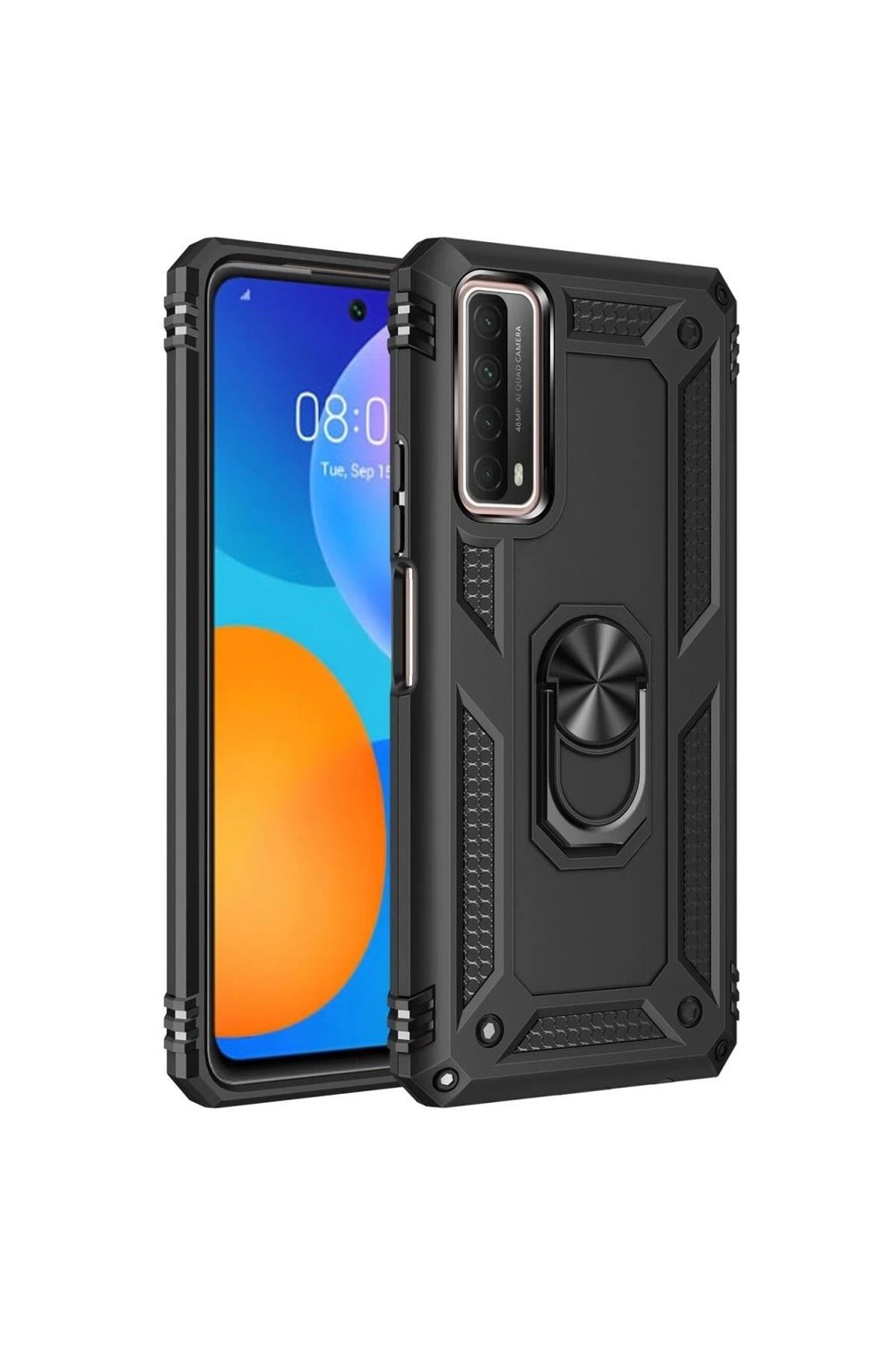 Mey İthalat®  Huawei P Smart 2021 Kılıf Sofya Yüzüklü Silikon Kapak - Siyah