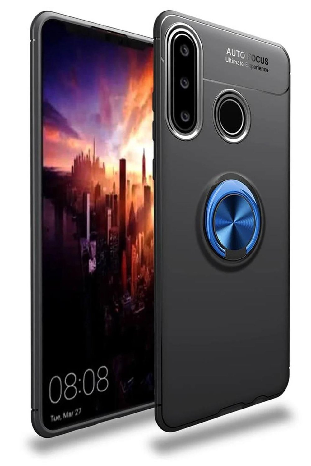 Mey İthalat®  Huawei Y6P Kılıf Range Yüzüklü Silikon - Siyah-Mavi