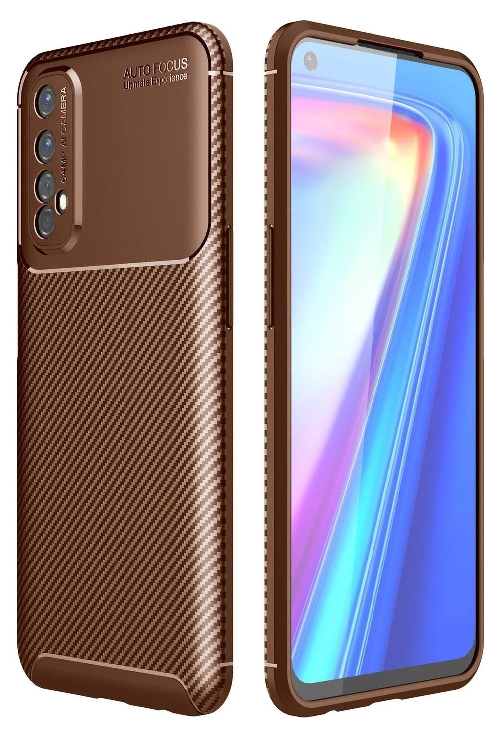 Mey İthalat®  Realme 7 Kılıf Auto Focus Karbon Kapak - Kahverengi