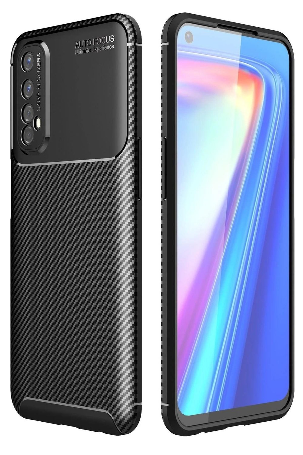 Mey İthalat®  Realme 7 Kılıf Auto Focus Karbon Kapak - Siyah