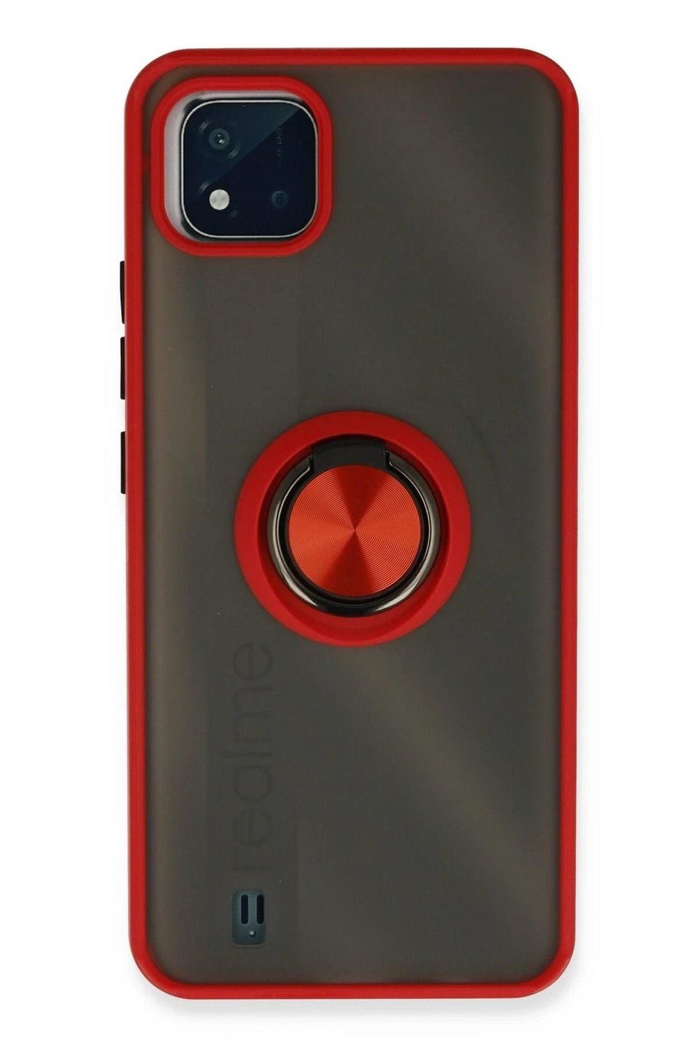 Mey İthalat®  Realme C11 2021 Kılıf Montreal Yüzüklü Silikon Kapak - Kırmızı
