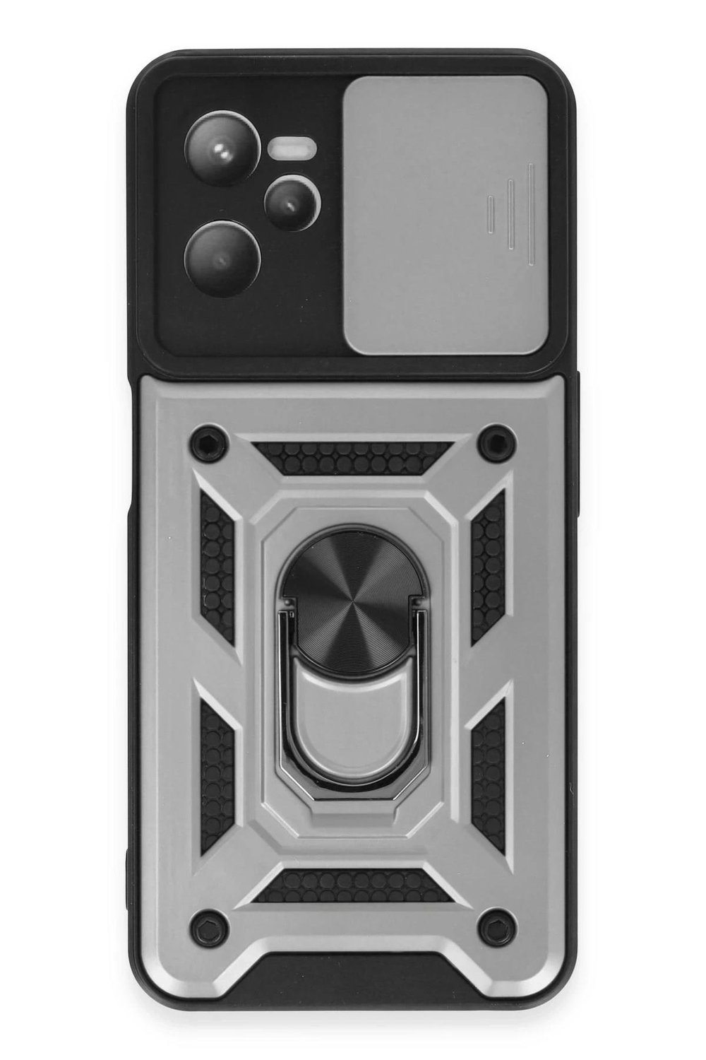 Mey İthalat®  Realme C35 Kılıf Pars Lens Yüzüklü Silikon - Gümüş