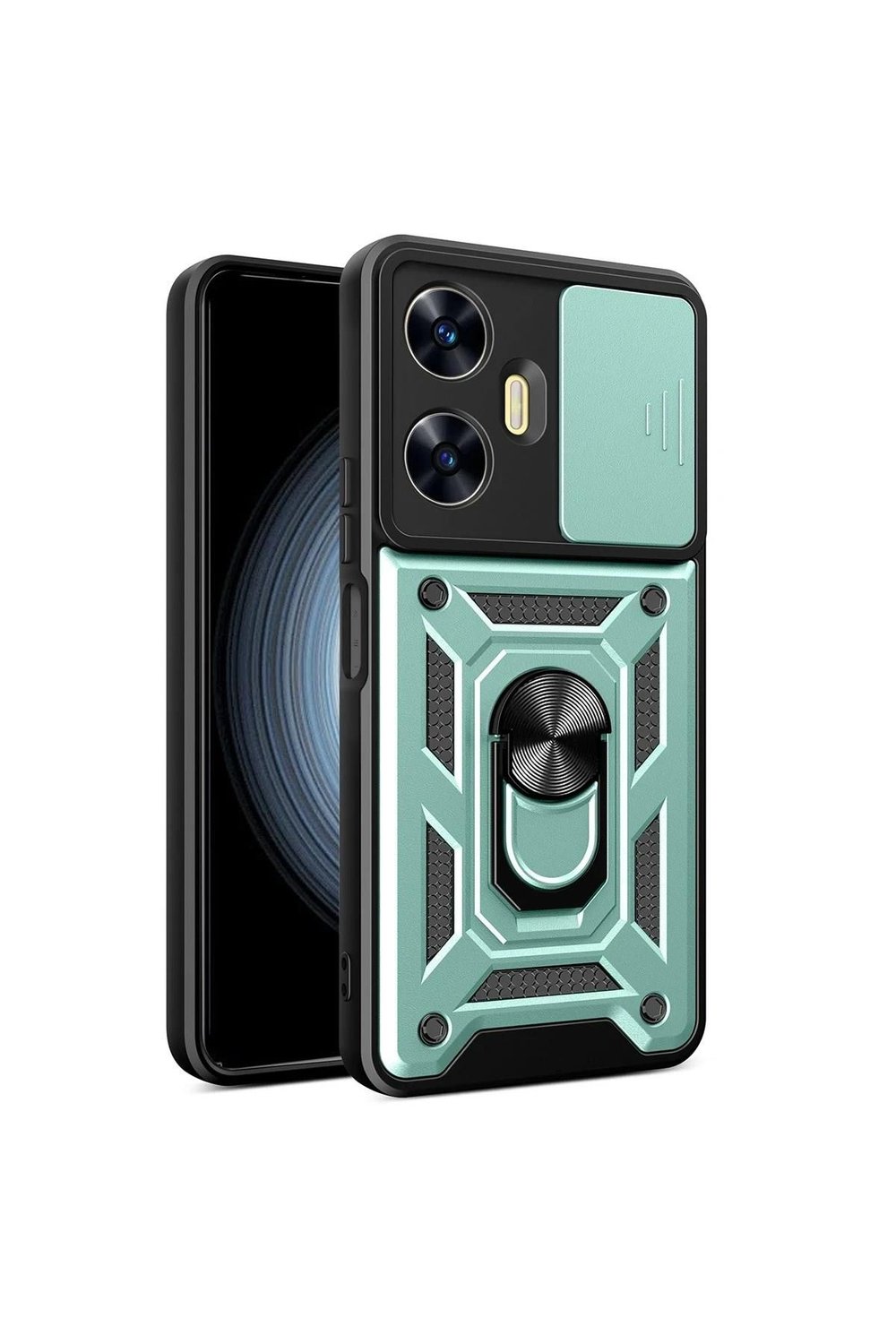 Mey İthalat®  Realme C55 Kılıf Pars Lens Yüzüklü Silikon - Yeşil