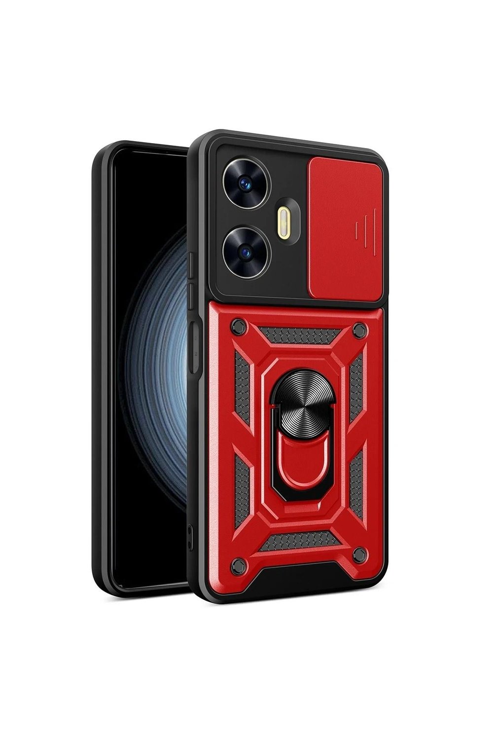 Mey İthalat®  Realme C55 Kılıf Pars Lens Yüzüklü Silikon - Kırmızı