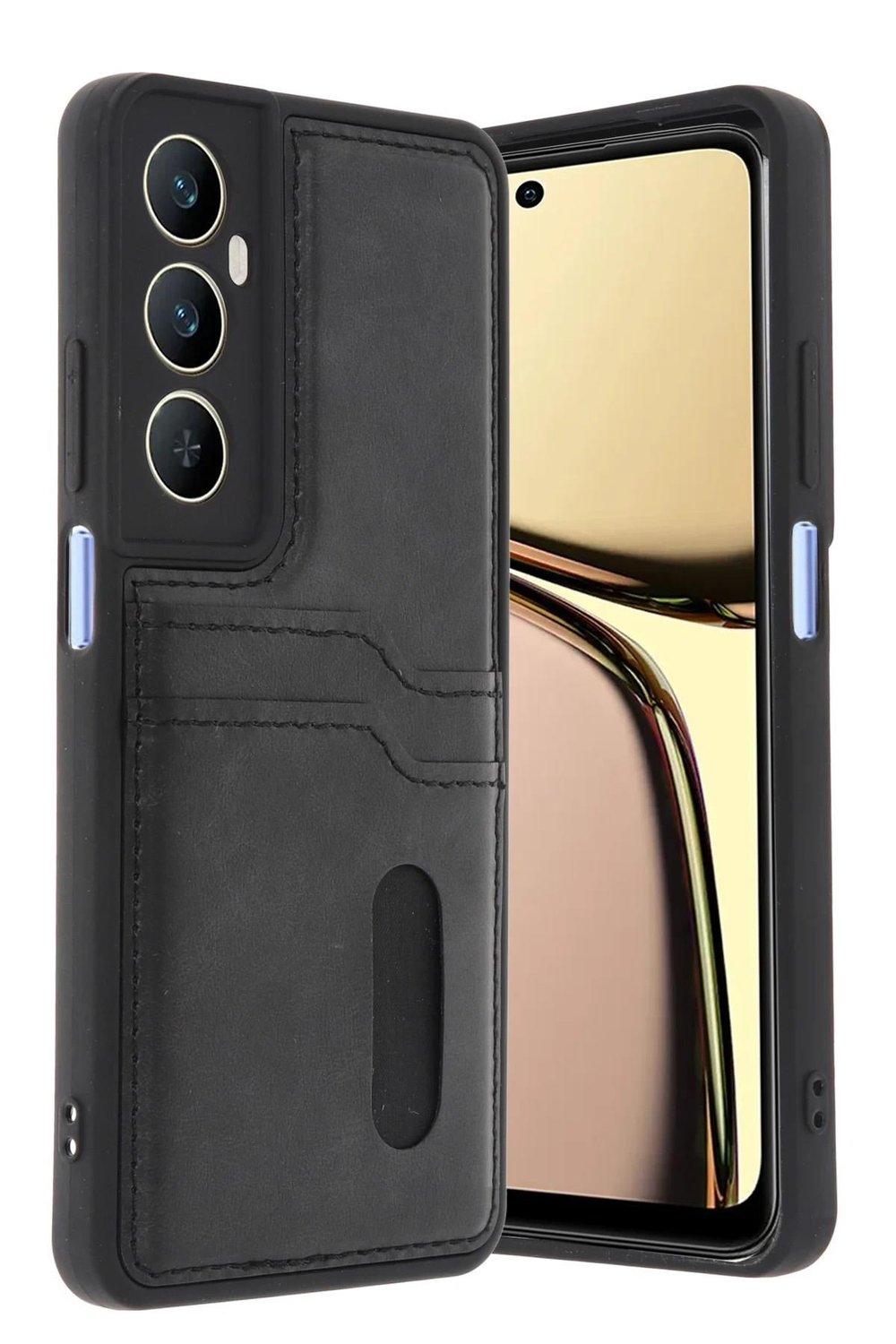 Mey İthalat®  Realme C65 Sara Kartvizitli Deri Kılıf - Siyah