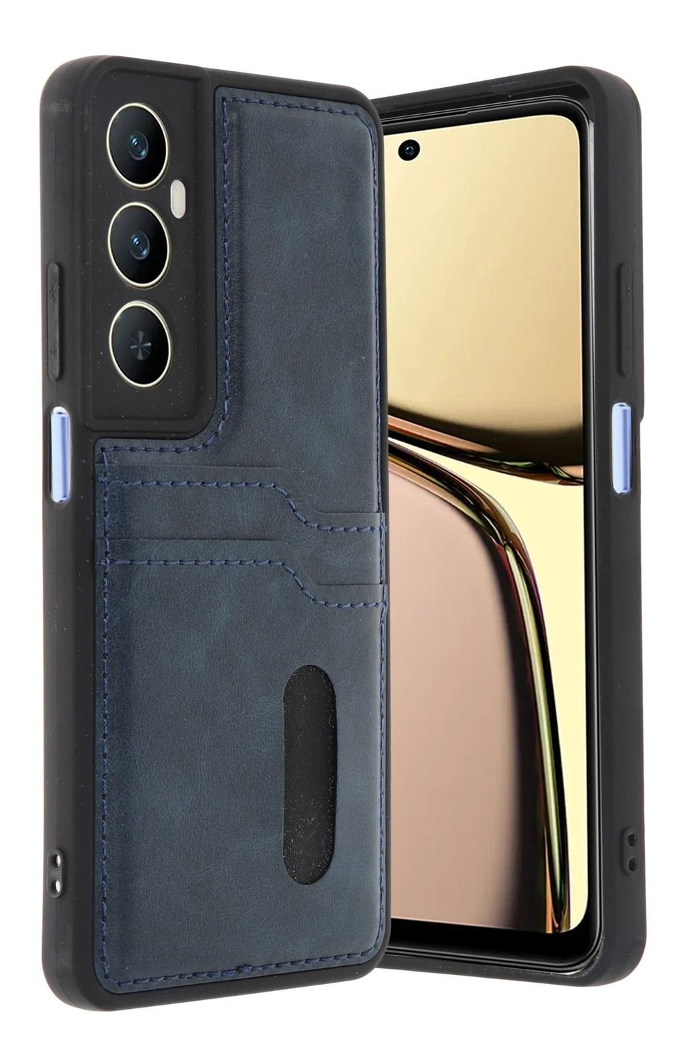 Mey İthalat®  Realme C65 Sara Kartvizitli Deri Kılıf - Lacivert