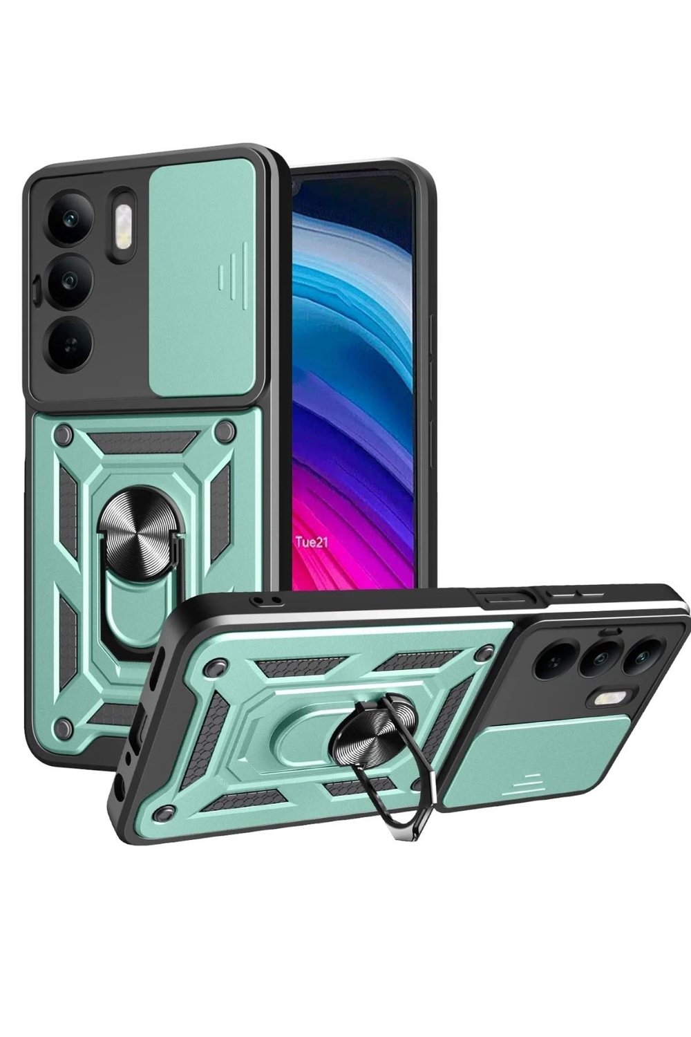 Mey İthalat®  Realme C75 4G Kılıf Pars Lens Yüzüklü Silikon - Yeşil