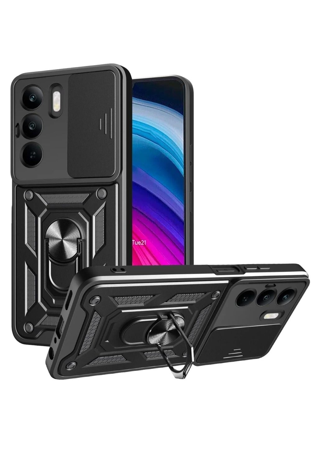 Mey İthalat®  Realme C75 4G Kılıf Pars Lens Yüzüklü Silikon - Siyah