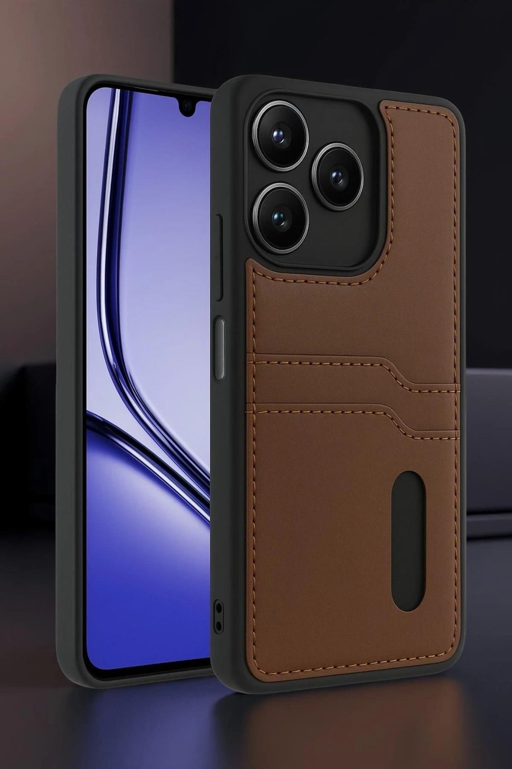Mey İthalat®  Realme Note 50 4G Kılıf Sara Kartvizitli Deri Kılıf - Kırmızı
