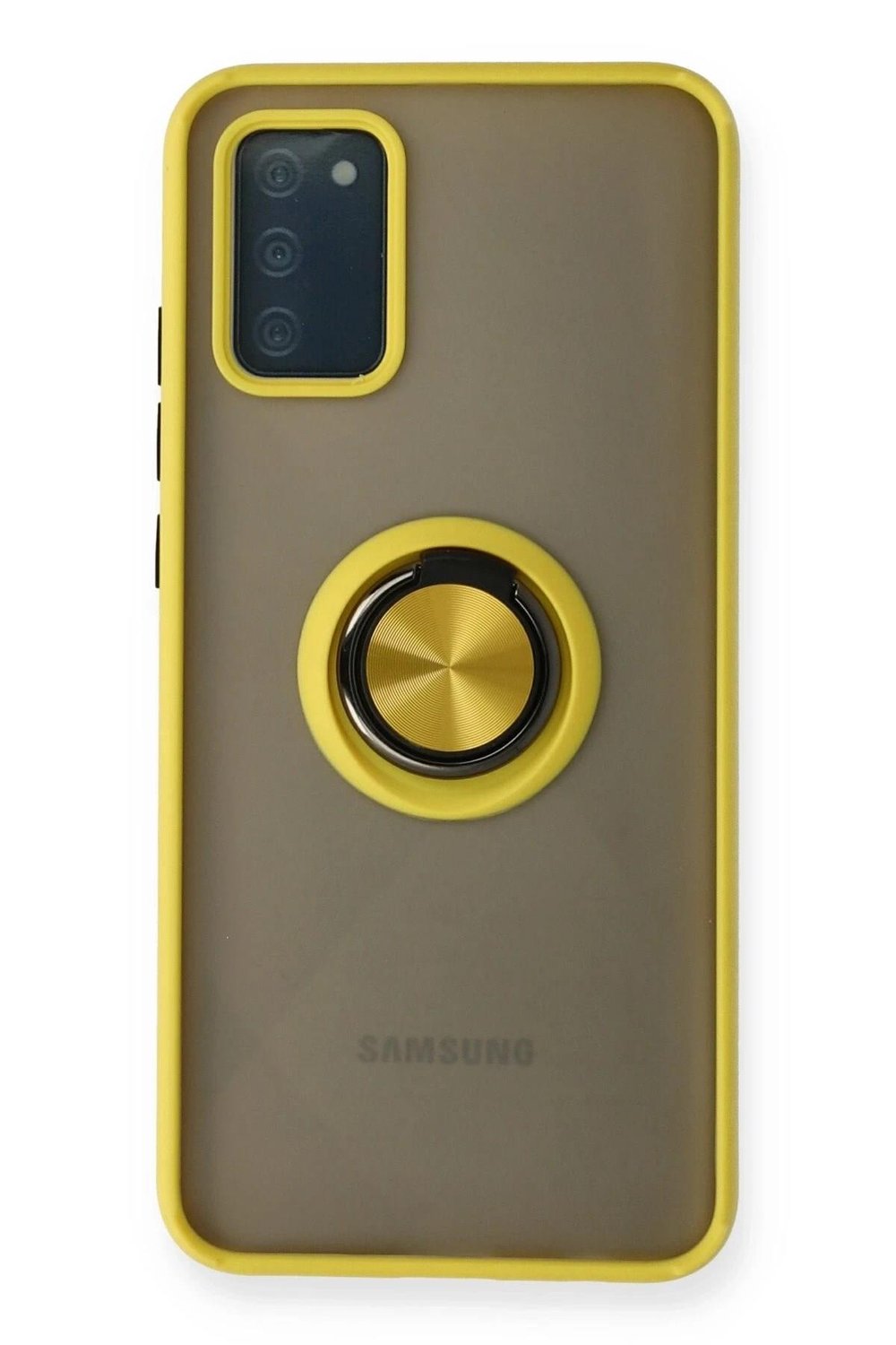 Mey İthalat®  Samsung Galaxy A02S Kılıf Montreal Yüzüklü Silikon Kapak - Sarı
