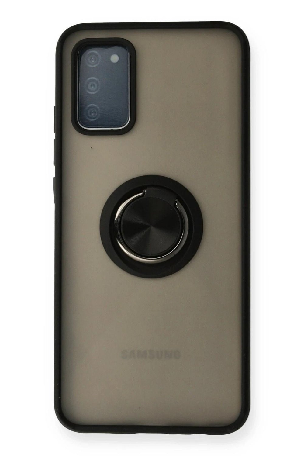 Mey İthalat®  Samsung Galaxy A02S Kılıf Montreal Yüzüklü Silikon Kapak - Siyah