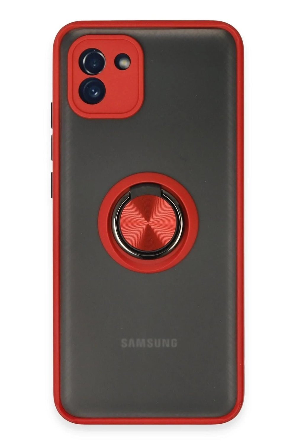 Mey İthalat®  Samsung Galaxy A03 Kılıf Montreal Yüzüklü Silikon Kapak - Kırmızı