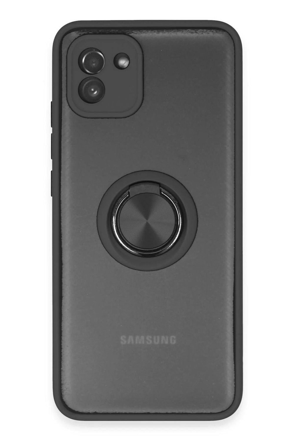 Mey İthalat®  Samsung Galaxy A03 Kılıf Montreal Yüzüklü Silikon Kapak - Siyah