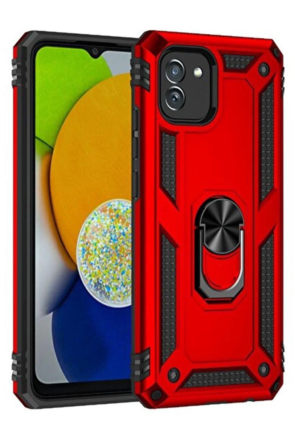 Mey İthalat®  Samsung Galaxy A03 Kılıf Sofya Yüzüklü Silikon Kapak - Kırmızı