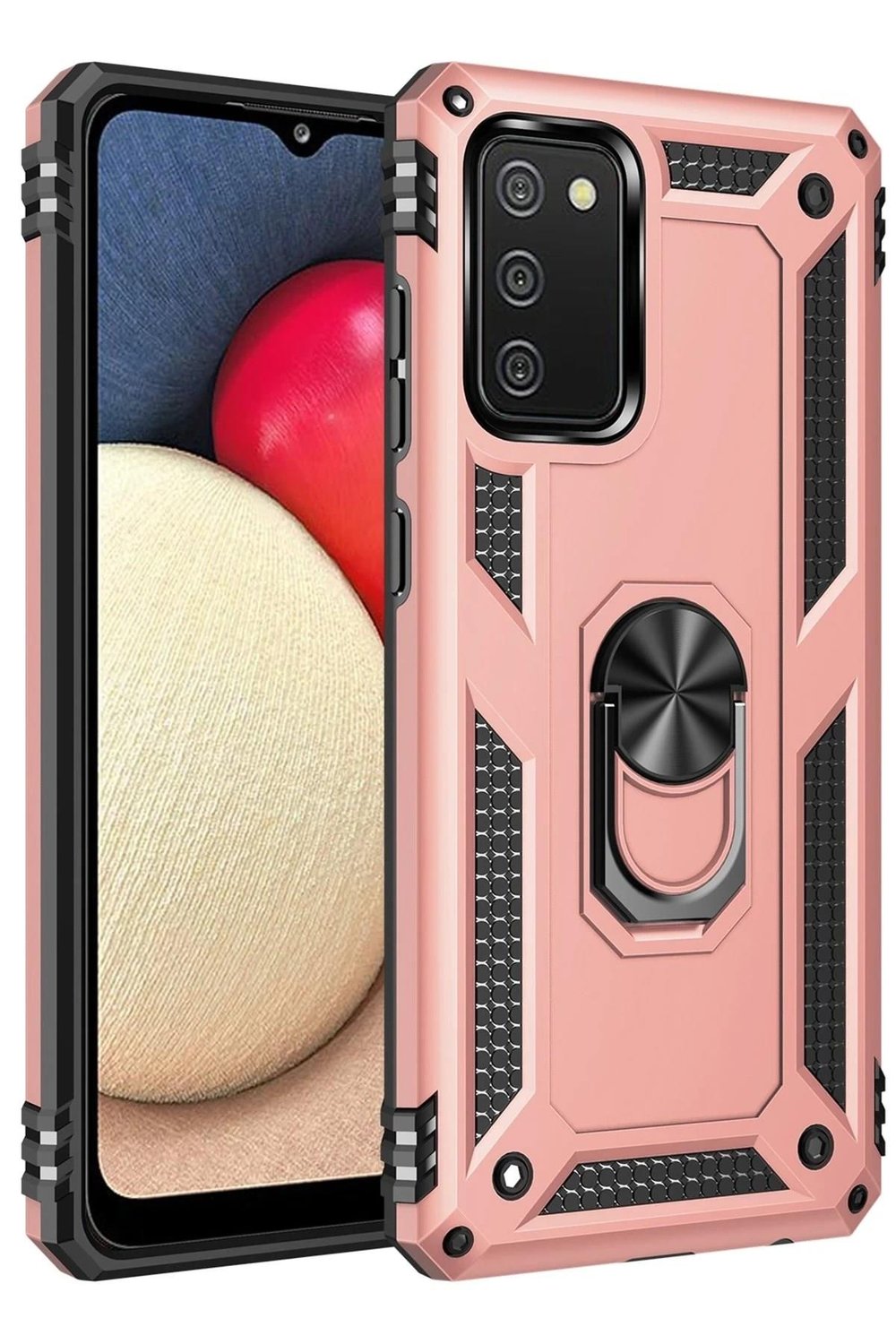 Mey İthalat®  Samsung Galaxy A03S Kılıf Sofya Yüzüklü Silikon Kapak - Rose