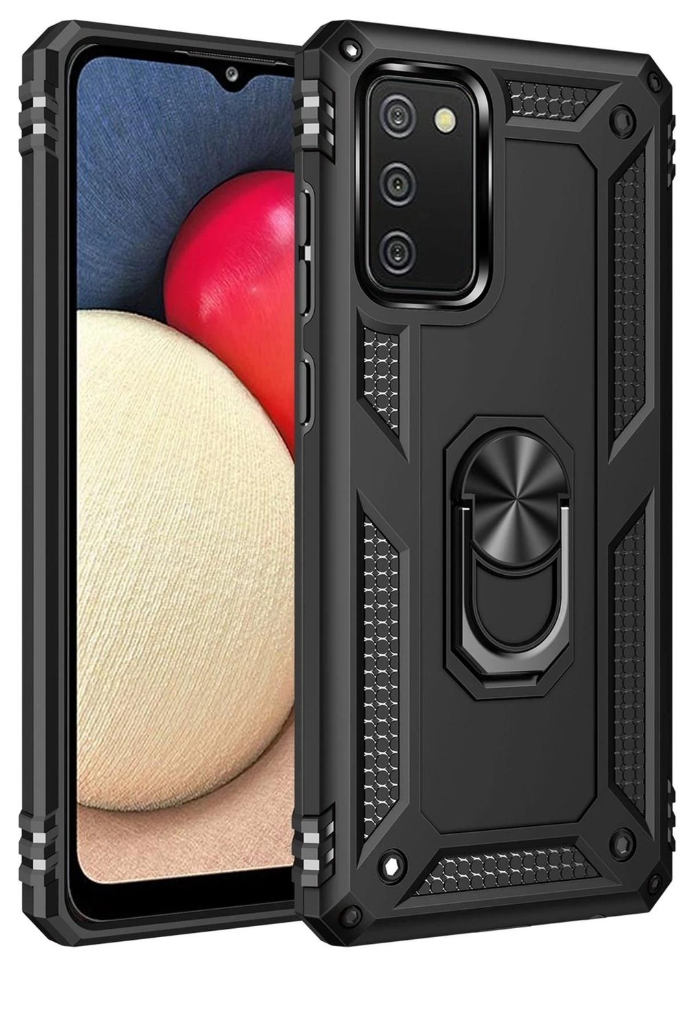Mey İthalat®  Samsung Galaxy A03S Kılıf Sofya Yüzüklü Silikon Kapak - Siyah