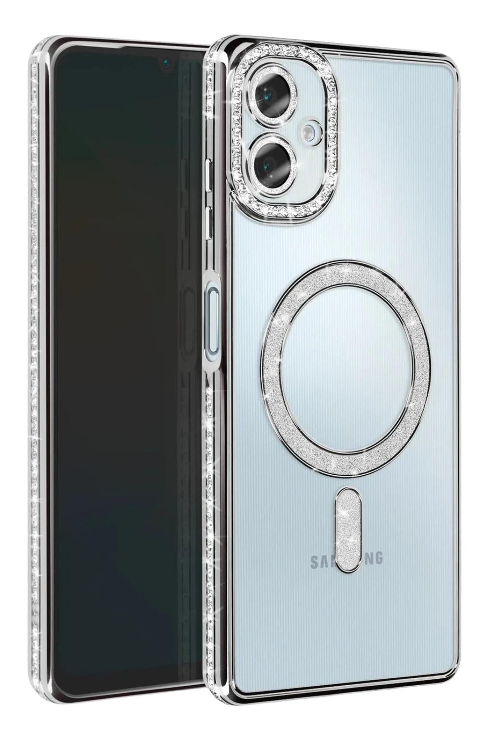 Mey İthalat®  Samsung Galaxy A06 Joke Simli Magneticsafe Kılıf - Gümüş