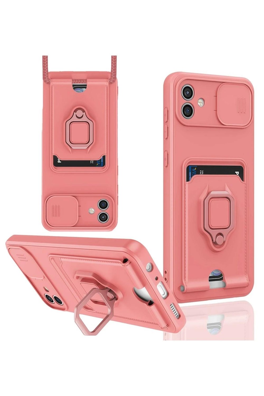 Mey İthalat®  Samsung Galaxy A06 Kılıf Zuma Kartvizitli Yüzüklü Silikon - Pembe