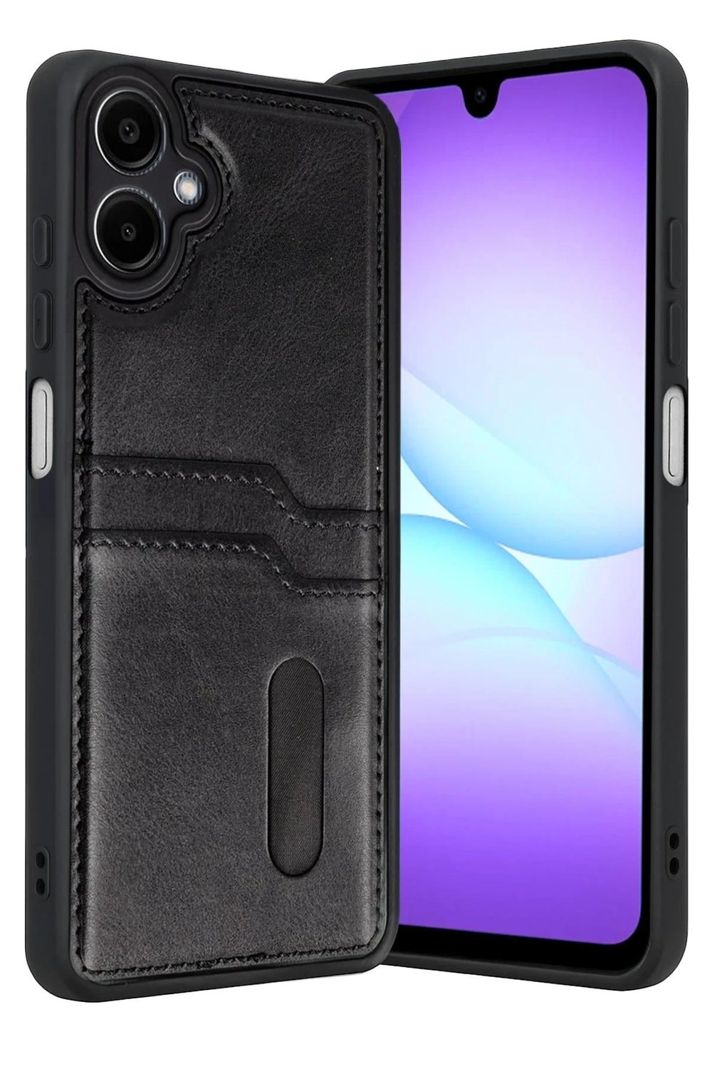 Mey İthalat®  Samsung Galaxy A07 4G Sara Kartvizitli Deri Kılıf - Siyah