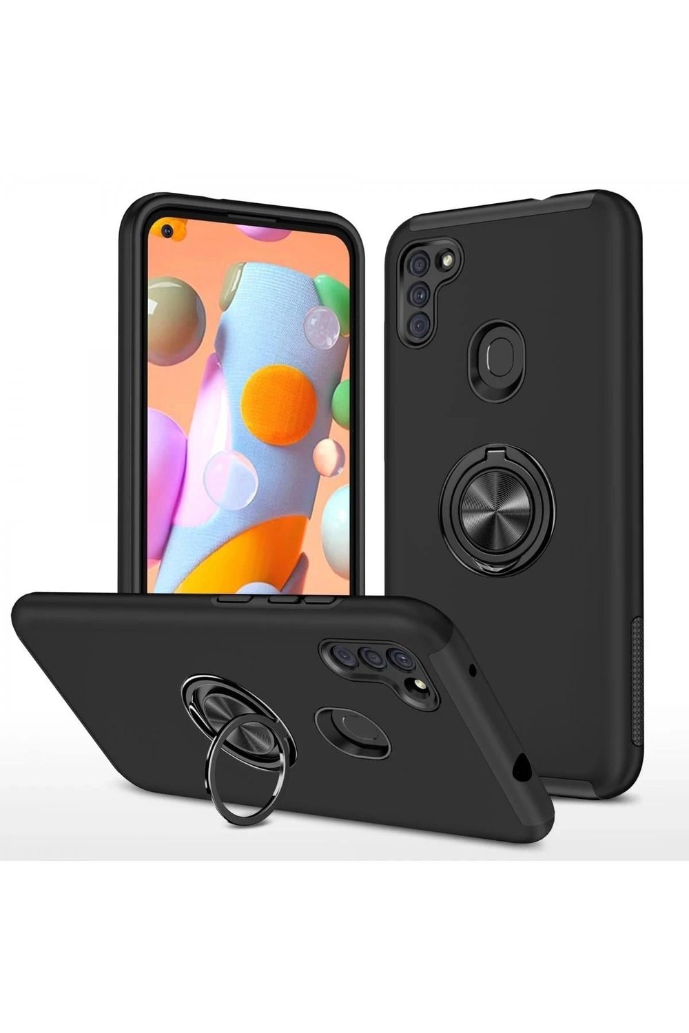 Mey İthalat®  Samsung Galaxy A11 Kılıf Elit Yüzüklü Kapak - Siyah