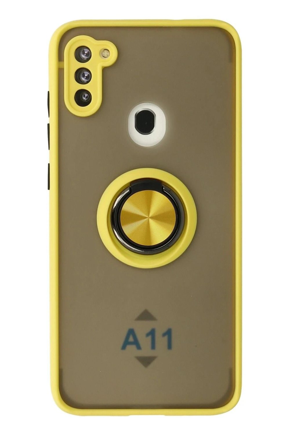 Mey İthalat®  Samsung Galaxy A11 Kılıf Montreal Yüzüklü Silikon Kapak - Sarı
