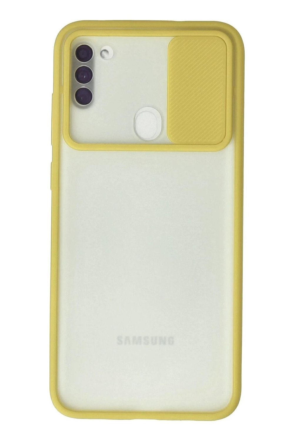 Mey İthalat®  Samsung Galaxy A11 Kılıf Palm Buzlu Kamera Sürgülü Silikon - Sarı