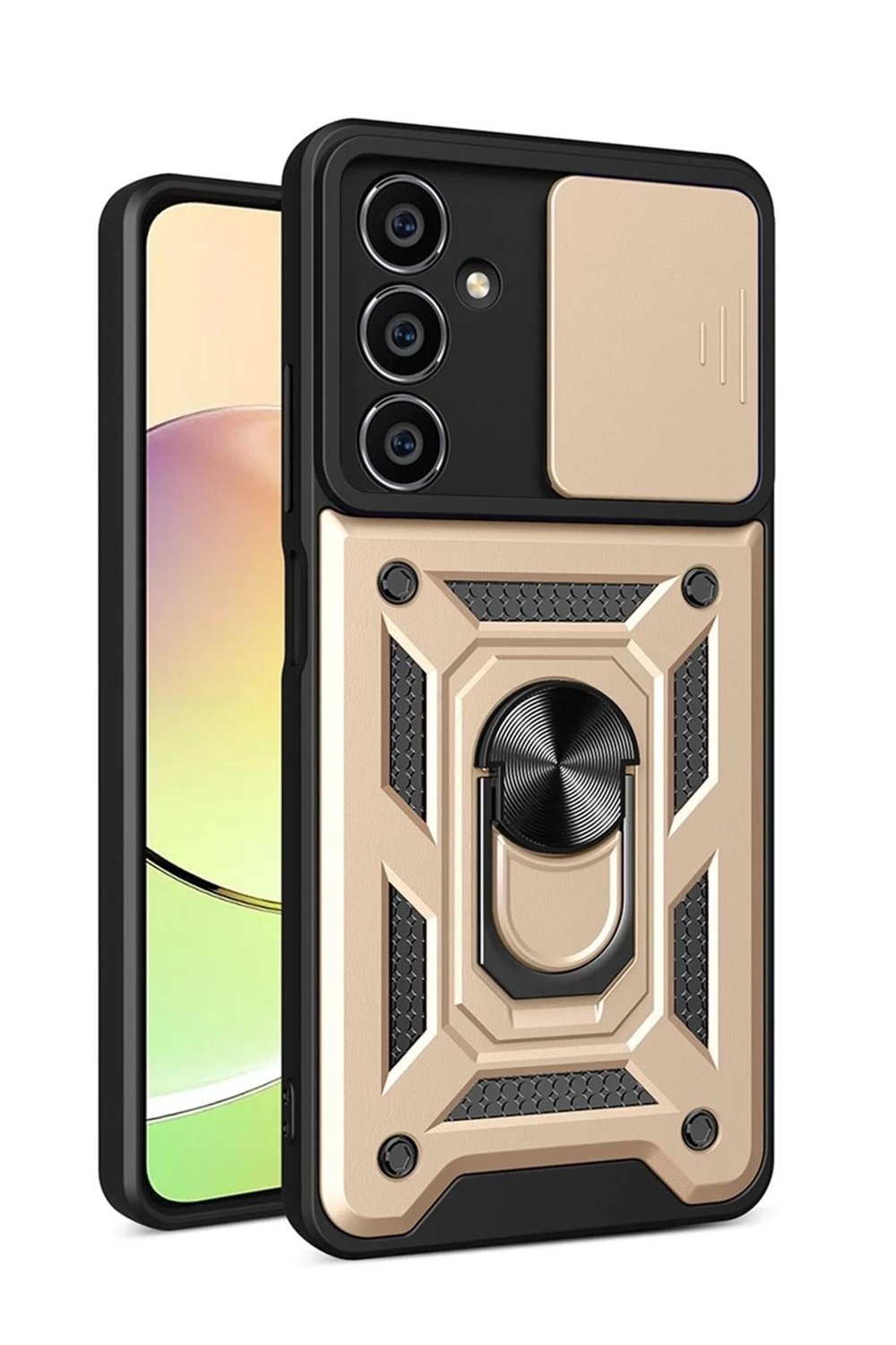 Mey İthalat®  Samsung Galaxy A15 4G Kılıf Pars Lens Yüzüklü Silikon - Gold