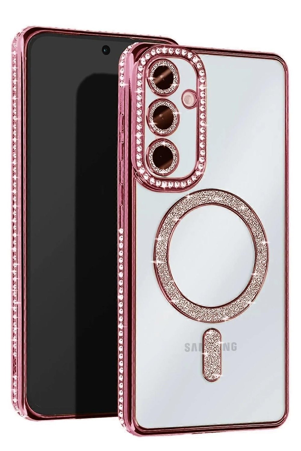 Mey İthalat®  Samsung Galaxy A16 5G Joke Simli Magneticsafe Kılıf - Pembe