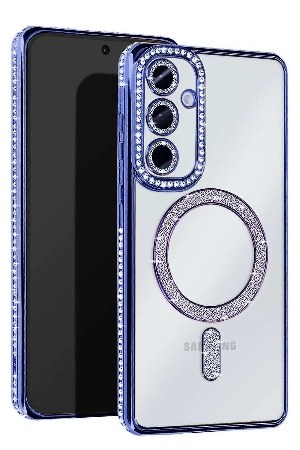 Mey İthalat®  Samsung Galaxy A16 5G Joke Simli Magneticsafe Kılıf - Mavi