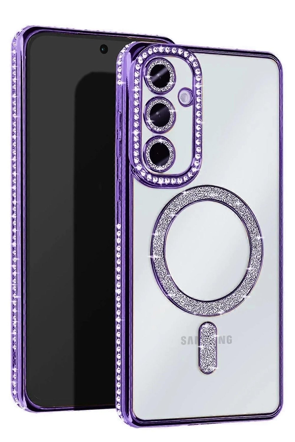 Mey İthalat®  Samsung Galaxy A26 Joke Simli Magneticsafe Kılıf - Derin Mor