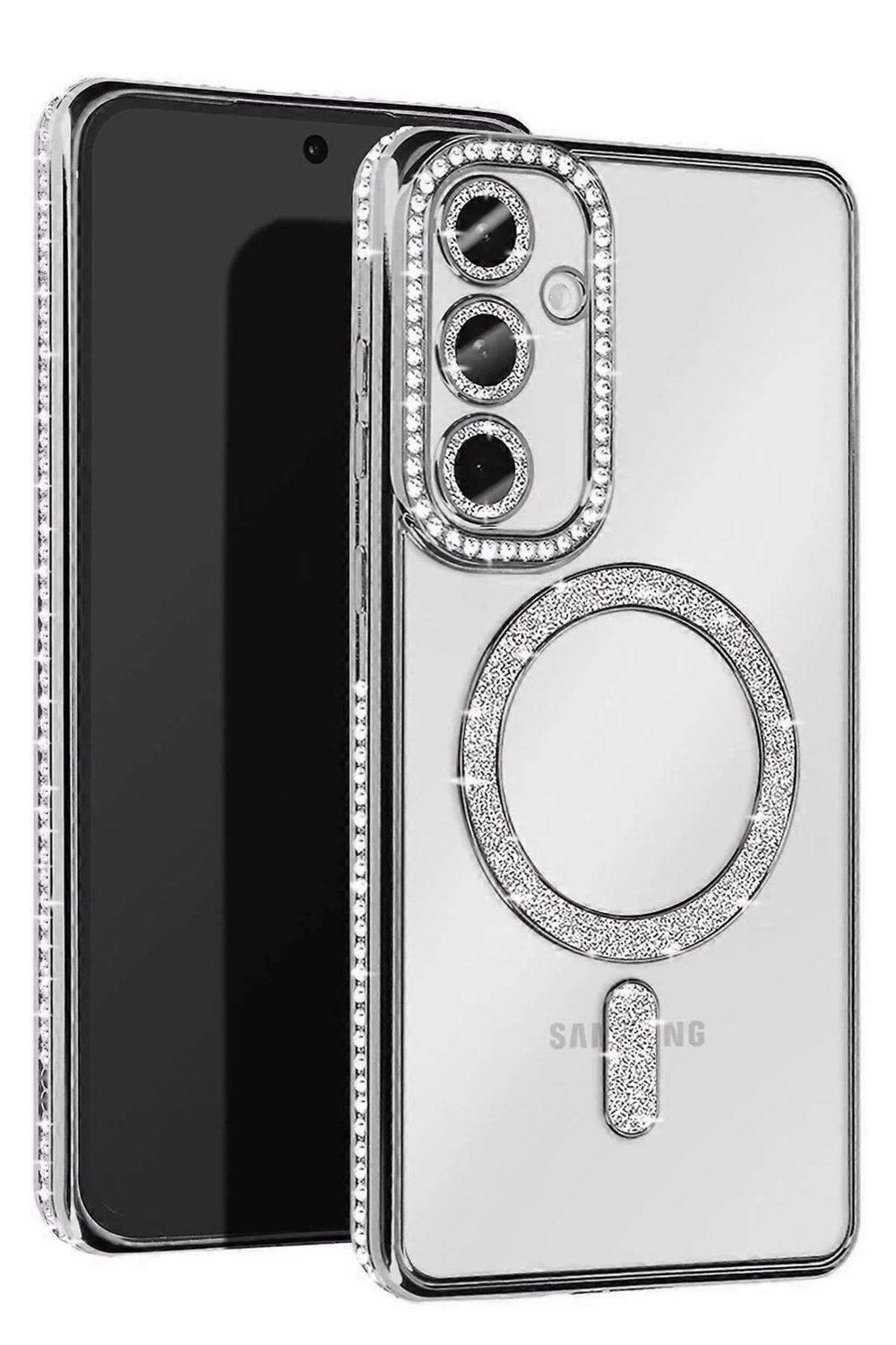Mey İthalat®  Samsung Galaxy A26 Joke Simli Magneticsafe Kılıf - Gümüş