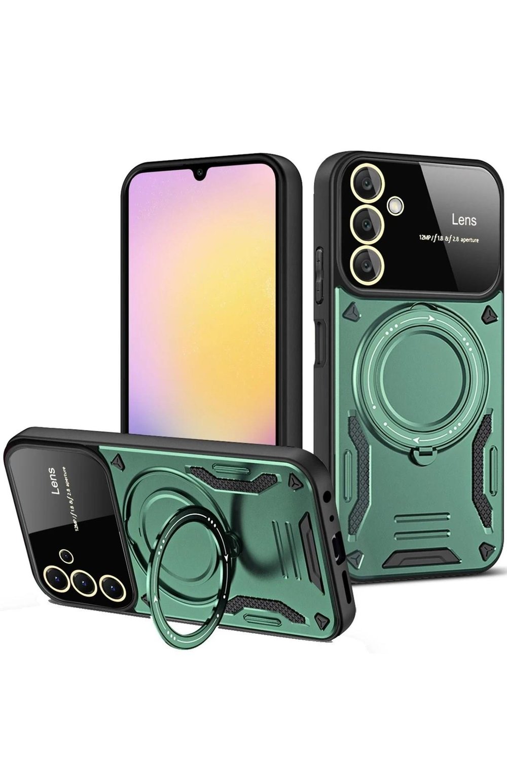 Mey İthalat®  Samsung Galaxy A26 Kılıf Joy Lens Standlı Kapak - Koyu Yeşil