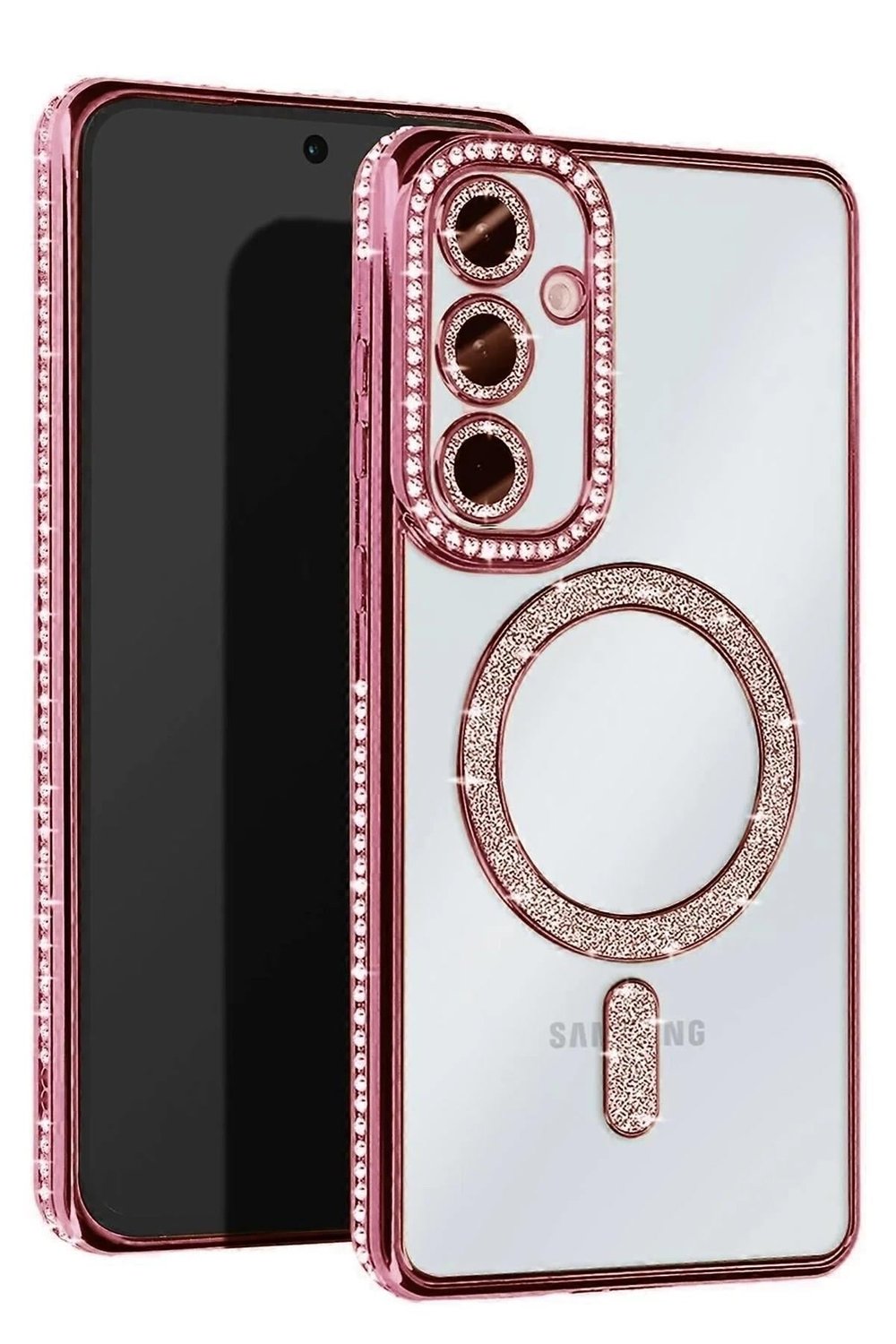 Mey İthalat®  Samsung Galaxy A35 5G Joke Simli Magneticsafe Kılıf - Pembe