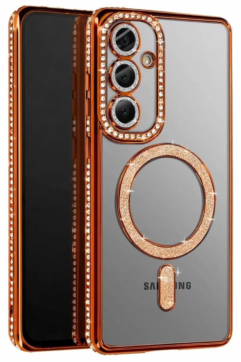 Mey İthalat®  Samsung Galaxy A37 5G Joke Simli Magneticsafe Kılıf - Turuncu