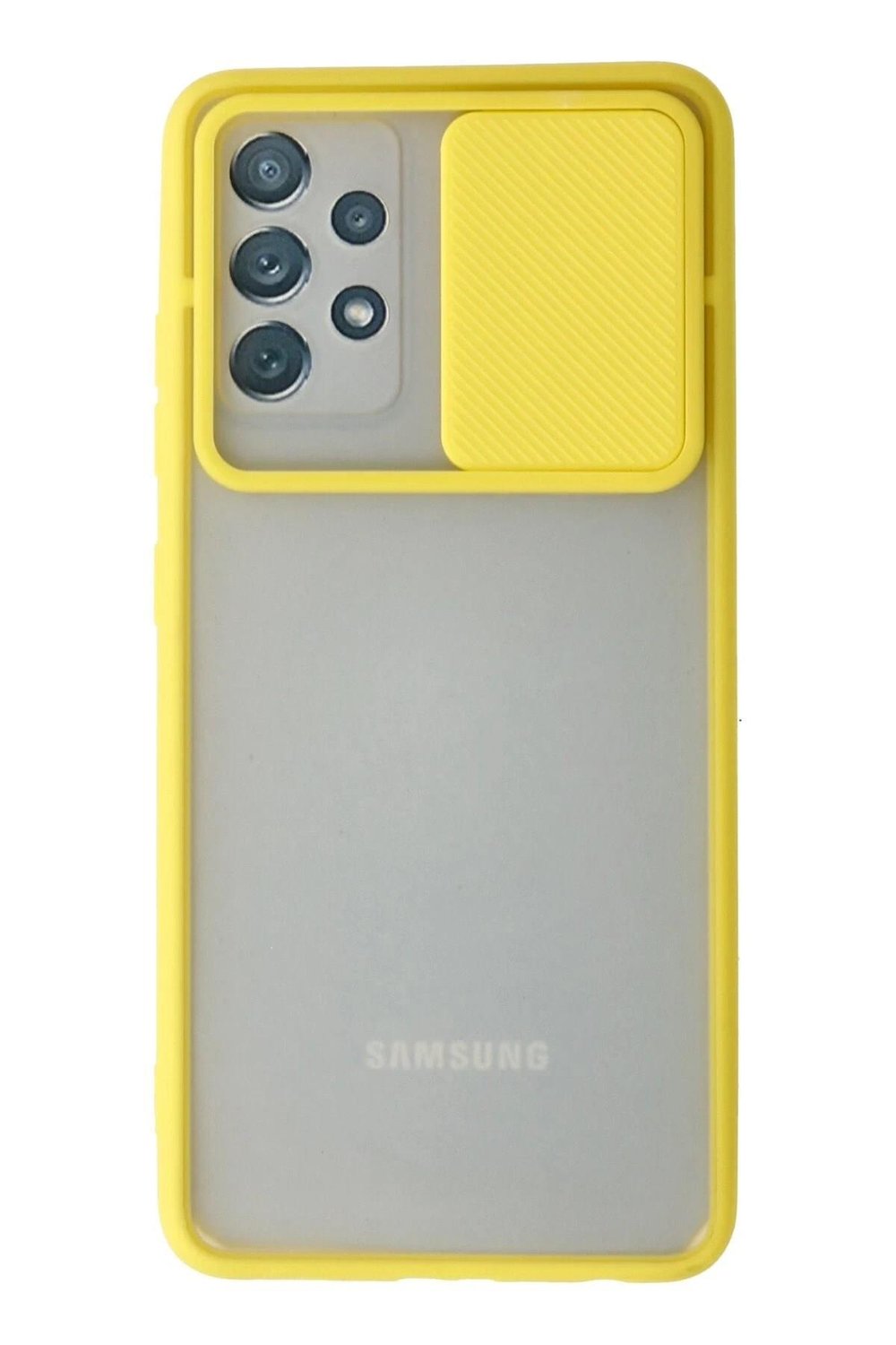 Mey İthalat®  Samsung Galaxy A52 Kılıf Palm Buzlu Kamera Sürgülü Silikon - Sarı