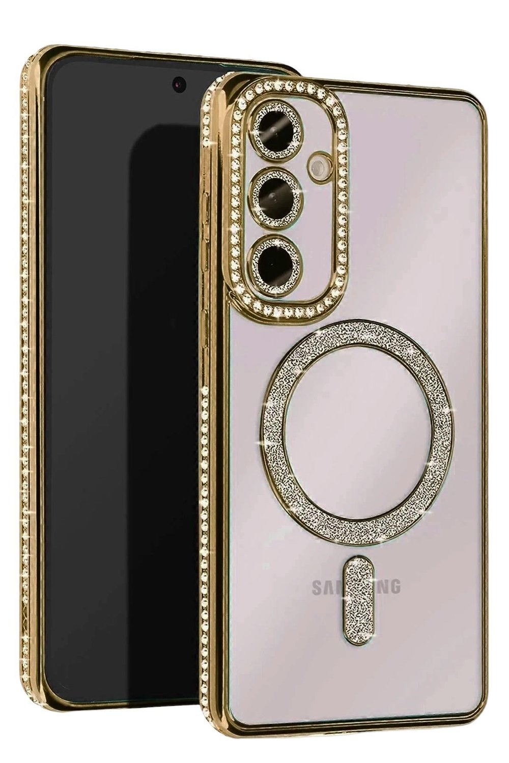 Mey İthalat®  Samsung Galaxy A55 5G Joke Simli Magneticsafe Kılıf - Gold