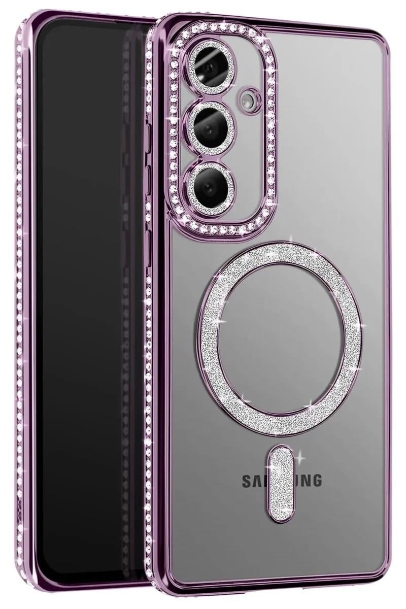 Mey İthalat®  Samsung Galaxy A57 5G Joke Simli Magneticsafe Kılıf - Derin Mor