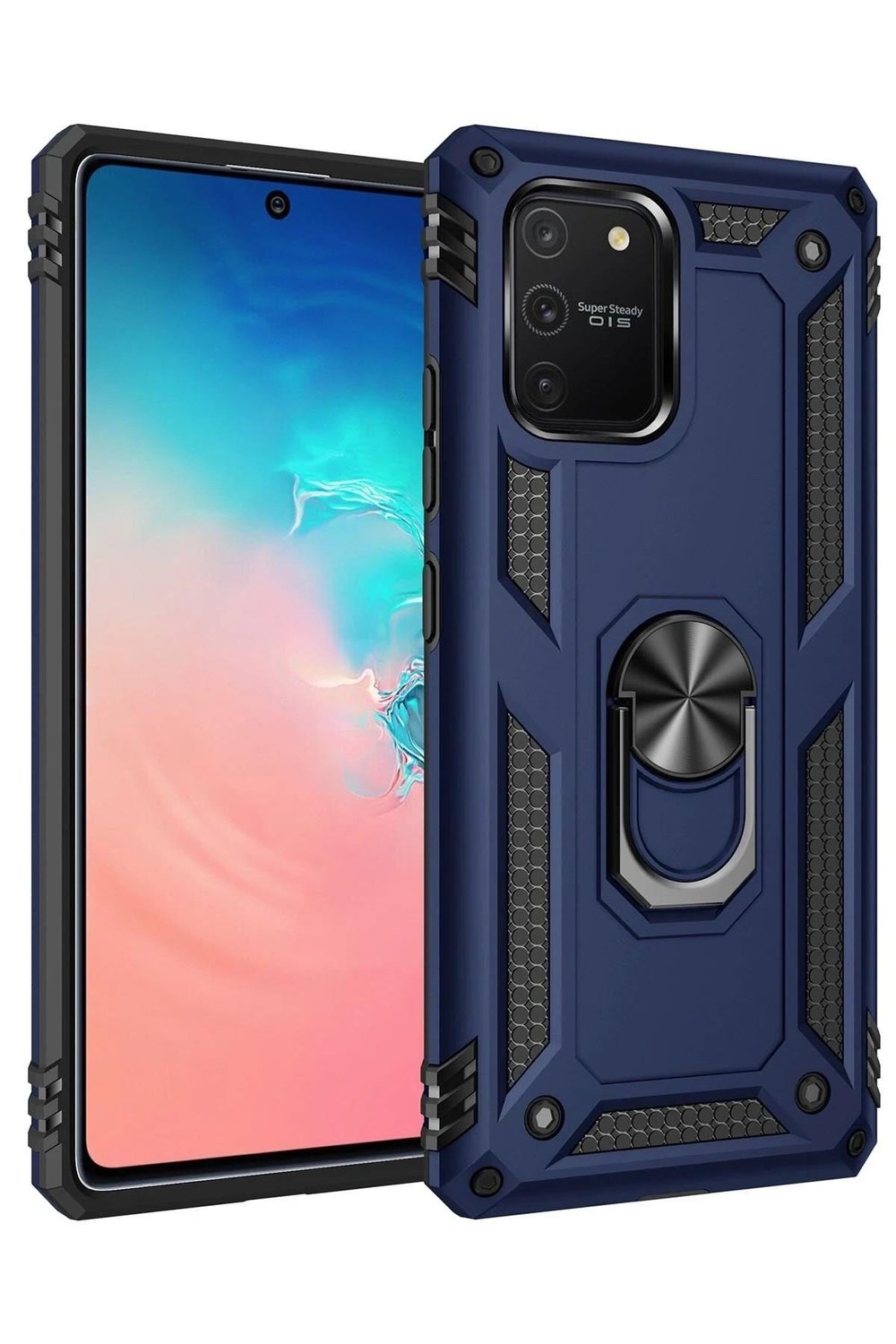 Mey İthalat®  Samsung Galaxy A91 / S10 Lite Kılıf Sofya Yüzüklü Silikon Kapak - Lacivert