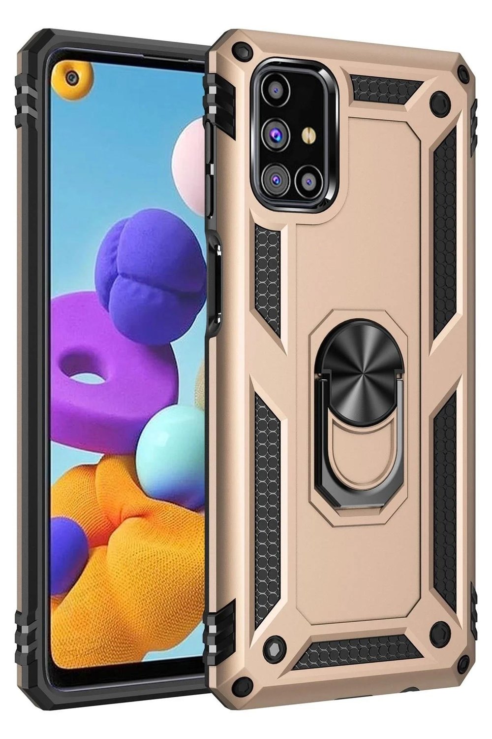 Mey İthalat®  Samsung Galaxy M31S Kılıf Sofya Yüzüklü Silikon Kapak - Gold