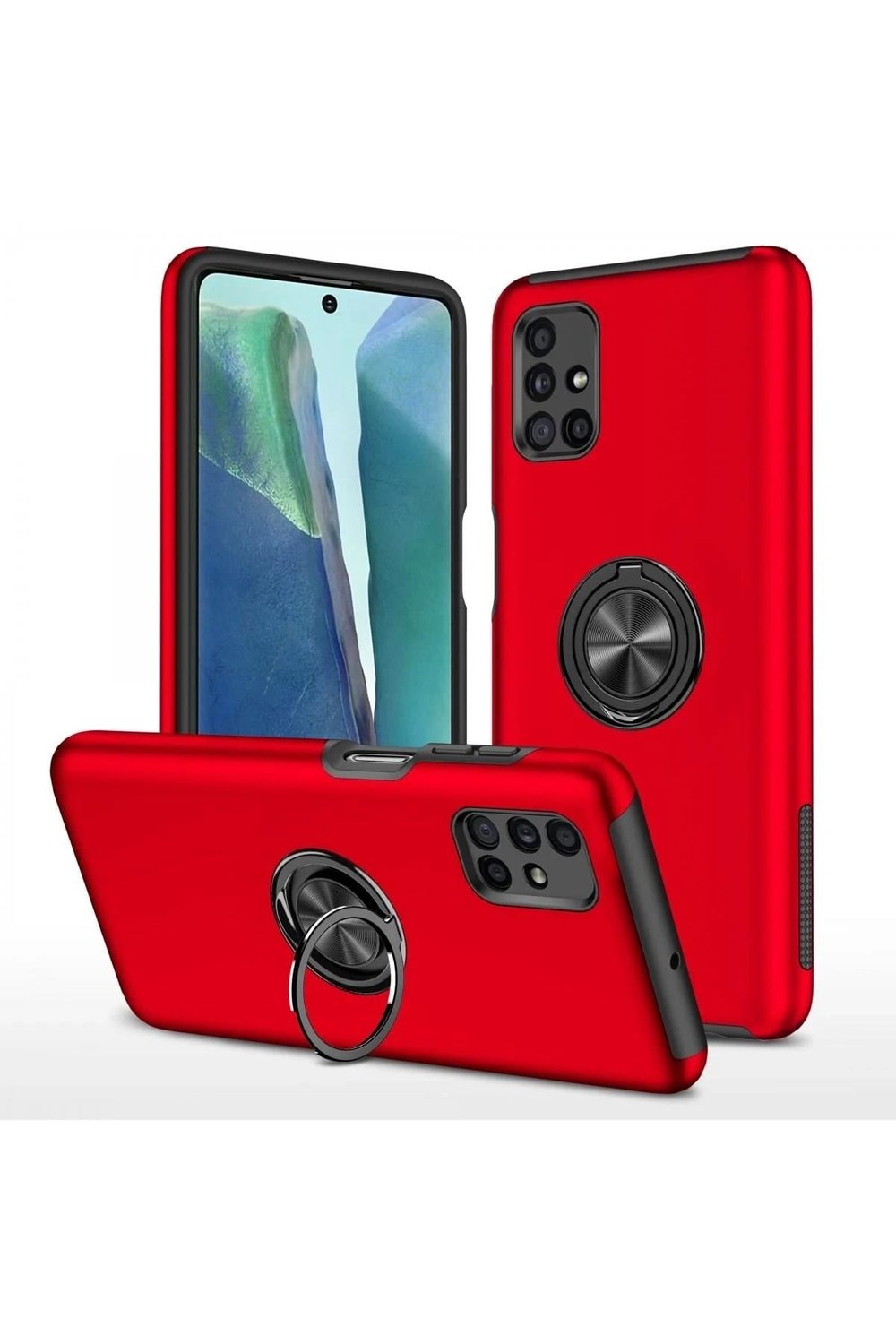 Mey İthalat®  Samsung Galaxy M51 Kılıf Elit Yüzüklü Kapak - Kırmızı