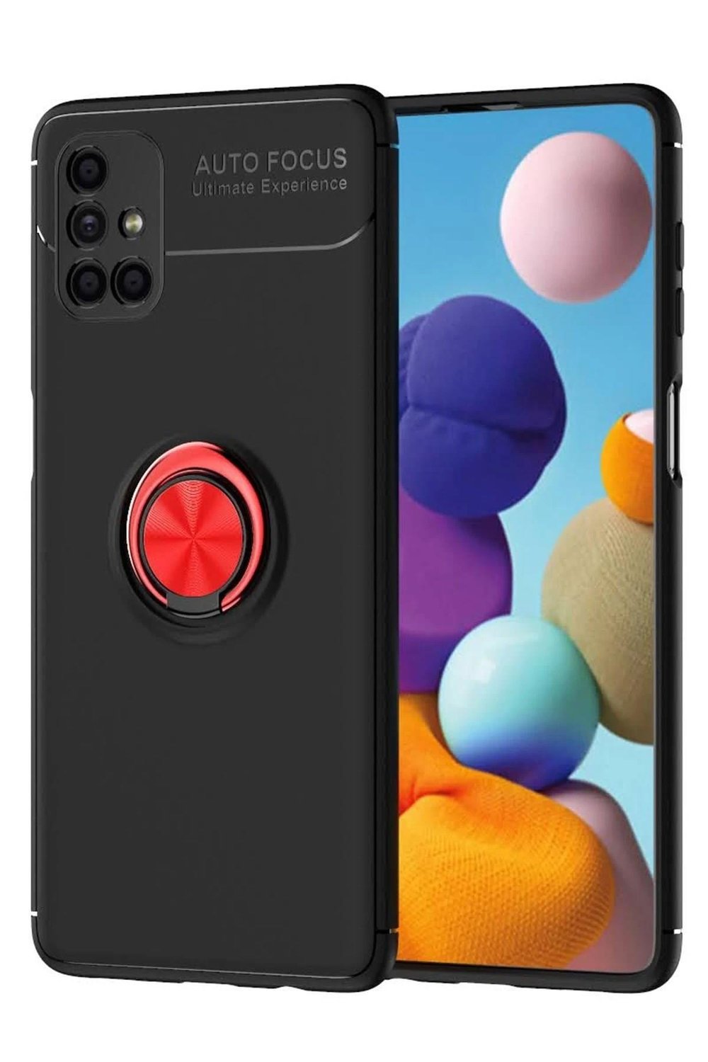 Mey İthalat®  Samsung Galaxy M51 Kılıf Range Yüzüklü Silikon - Siyah-Kırmızı