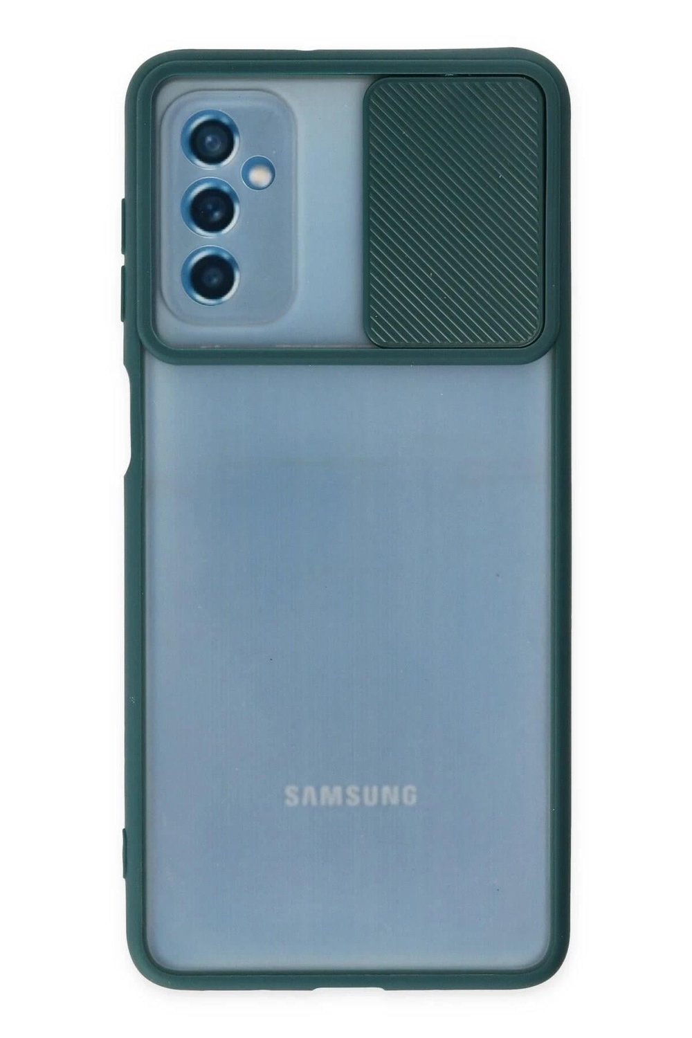 Mey İthalat®  Samsung Galaxy M52 5G Kılıf Palm Buzlu Kamera Sürgülü Silikon - Yeşil