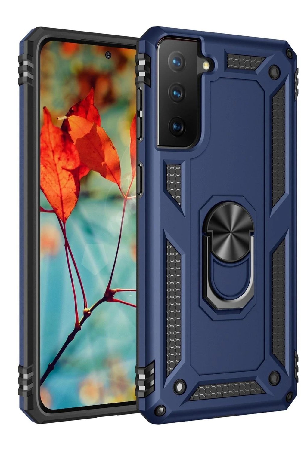 Mey İthalat®  Samsung Galaxy S21 Kılıf Sofya Yüzüklü Silikon Kapak - Lacivert