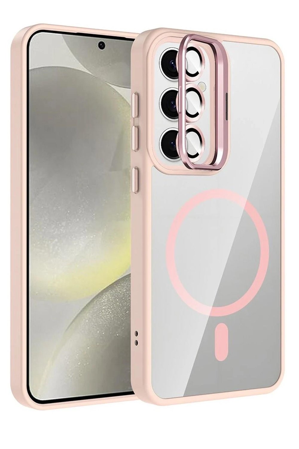 Mey İthalat®  Samsung Galaxy S24 FE Remim Lensli Magsafe Standlı Kapak - Pembe