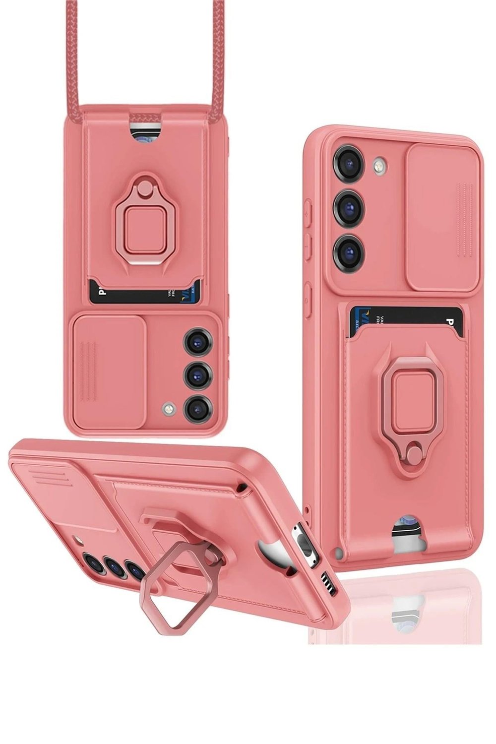 Mey İthalat®  Samsung Galaxy S24 Plus Kılıf Zuma Kartvizitli Yüzüklü Silikon - Pembe